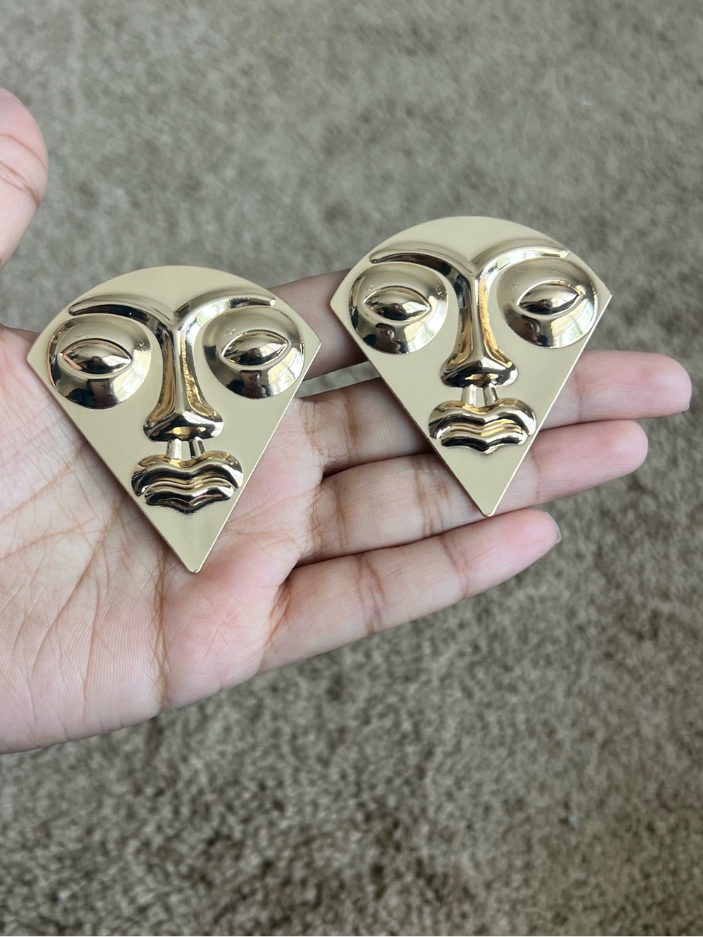 Gold Abstract Face Statement Earrings